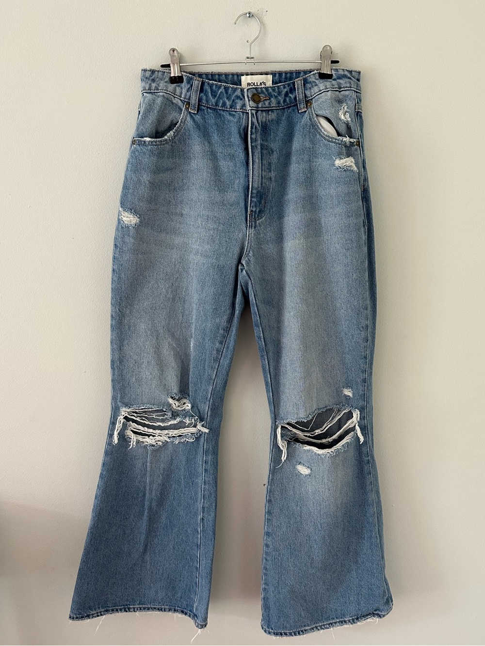 ROLLA'S Distressed Medium Blue Wide-Leg Jeans